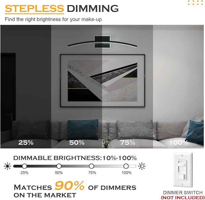 Benkut Modern LED Wall Sconce Black Light Fixtures Over Mirror Modern Bath Wall Lighting for Bathroom, Dimmable Vanity Light for Bathroom(5CCT 23.6Inch)