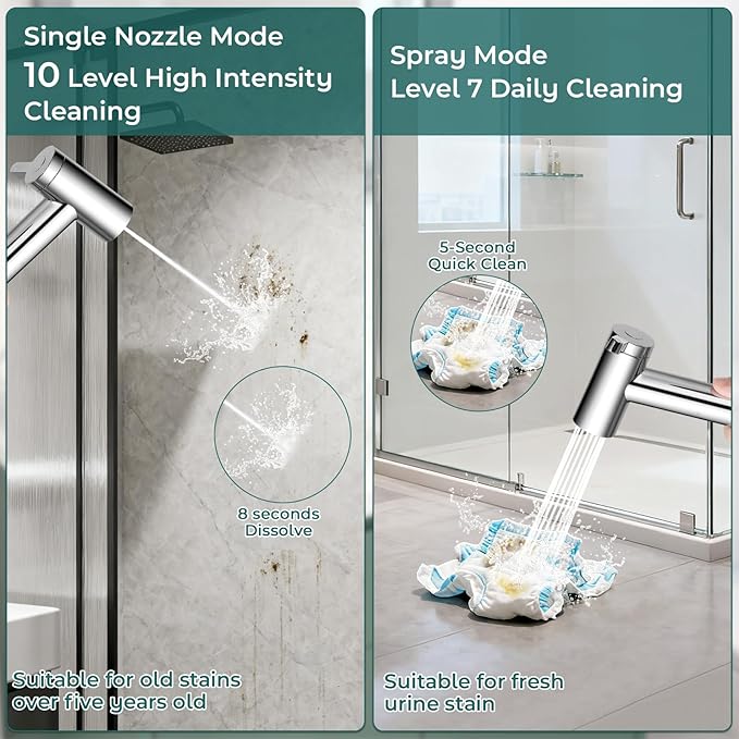 Handheld Bidet Sprayer for Toilet, Adjustable Water Pressure Control Rotary Switch with Bidet Hose, Exclusive Single Nozzle High Pressure Mode for Cleaning Stubborn Stains, Chrome-2