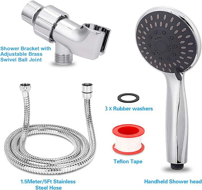 High Pressure Handheld Shower Head Briout 5-Settings Powerful Water Spray Shower Head against Low Pressure Water Flow with Stainless Hose and Adjustable Mount