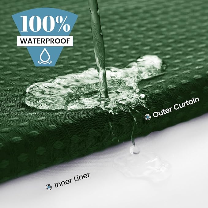 SORTTO No Hook Shower Curtain with Snap in Liner Set Waffle Shower Curtain for Bathroom Hotel Style Fabric Waterproof Inner Liner，71" W x 74" H, Dark Green
