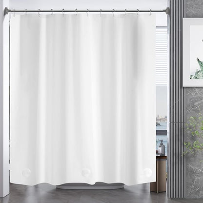 AmazerBath Plastic Shower Curtain, 72 x 65 Inches PEVA Heavy Duty White Shower Curtain, Waterproof Heavy Weight Thick Bathroom Curtain with 3 Big Clear Weighted Stones and 12 Rustproof Grommets