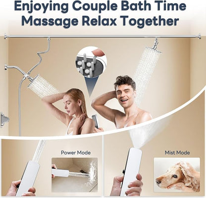 Dual Shower Head for Couples with 6-Mode Diverter, Polished Chrome | 304 Stainless Steel, Adjustable High Pressure Double Shower Head, Couples Gift, Renter-Friendly, Fits 53"-74" Wide Bathrooms