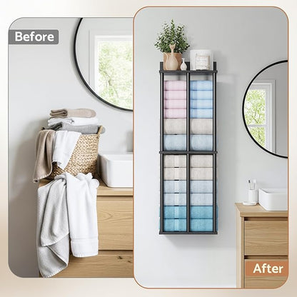 Bathroom Towel Storage, Black Bathroom Towel Holder, Wall Mounted Towels Racks Shelf Towels Organizer for Rolled Towels, 34inch Modern Storage Rack Organizer for RV