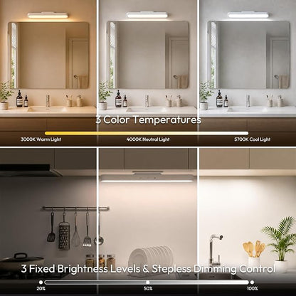Vanity Makeup Lights for Mirror, 2600mAh Rechargeable LED Stick on Mirror Light, 3 Color Modes Stepless Dimmable Makeup Lights, Magnetic Wireless LED Lights for Bathroom Mirror, Closet (White)