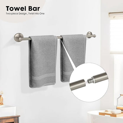 4-Piece Brushed Nickel Bathroom Hardware Accessories Set, 24 Inch Towel Bar, Towel Rack, Bathroom Towel Holder