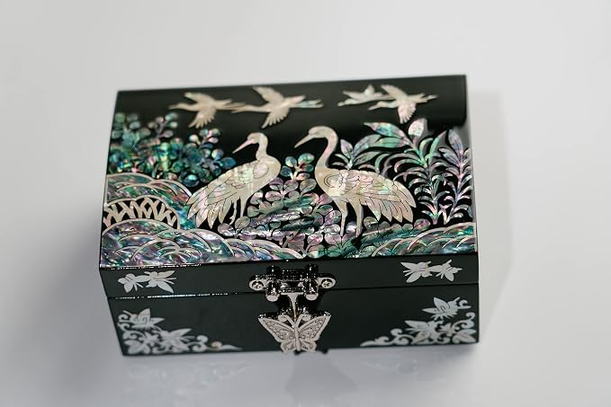 February Mountain Mother of Pearl Small Korean Jewelry Box - Unique Gifts Wooden Box Sister birthday gifts from sister, christmas gifts for women birthday unique gifts for her Oriental Room Decor