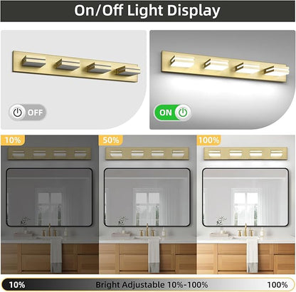 OKELI 5 Lights Bathroom Vanity Light Fixtures Gold LED Dimmable Vanity Light Over Mirror Modern Wall Mounted Lighting Fixture, 350° Rotatable Lamp Head 24W Cold White 6000K ETL Listed