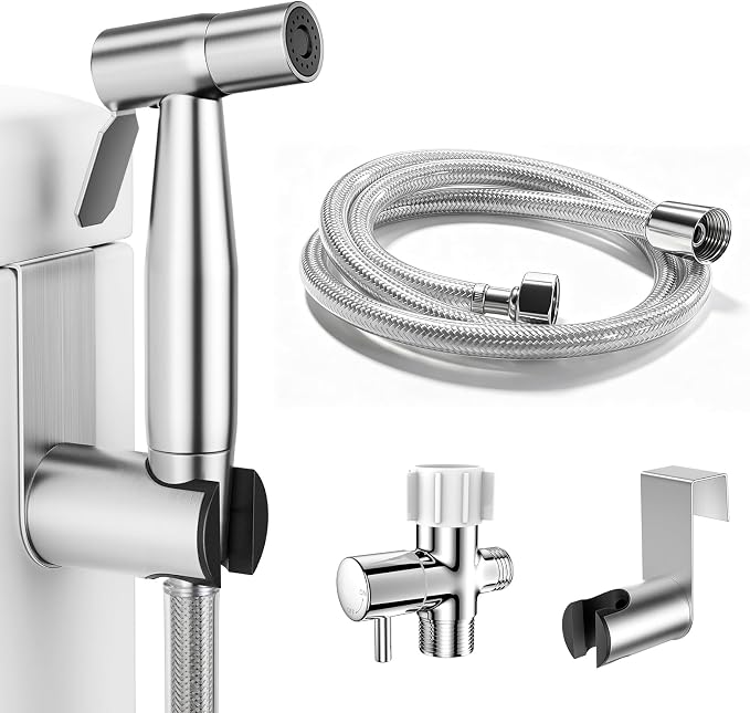 LUFEIDRA Handheld Bidet Sprayer, Adjustable Water Pressure, RV Toilet Use | Upgraded Leak-Free PVC Bidet Hose, 7/8" Brass T-valve, Stainless Steel, Feminine Wash, Cloth Diaper Rinse, Easy Install
