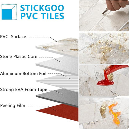 STICKGOO 10-Sheet Backsplash Peel and Stick Subway Tile(Thicker Design, Glossy Pandora Marble)