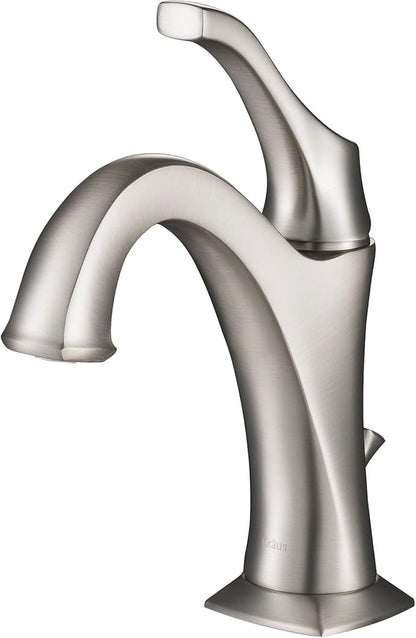 KRAUS KBF-1201SFS Arlo Single Handle Basin Bathroom Faucet with Lift Rod Drain and Deck Plate, Spot-Free All-Brite Stainless Steel