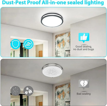 libtit 10Inch Flush Mount Ceiling Lights, 18W Dimmable LED Ceiling Light 3000K-6500K Adjustable, Round Slim Black Light Fixture for Hallway Kitchen Bathroom Closet-1 Pack
