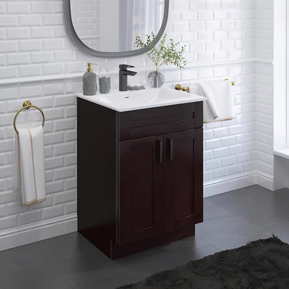 24" Espresso Shaker Bathroom Vanity Base – Ready-to-Assemble Sink Cabinet, Freestanding Bathroom Vanity Base Only, No Top or Sink