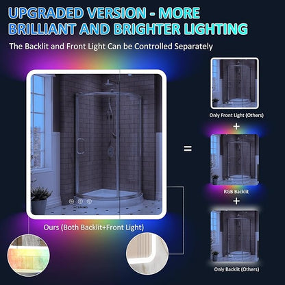 LED Medicine Cabinet with Lights, 30×32 Inch Lighted Medicine Cabinet with Mirror and Adjustable Lights, RGB Multicolor Backlit+3-Color Front Lighted, Defogger, Memory Function, Wall Mounted