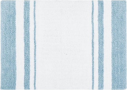 Madison Park Reversible Spa Rug 100%-Cotton Striped Ultra Soft Water Fast Bath Non-Slip Absorbent Quick Dry Mats for Tub, Shower Room, and Bathroom, 20"x30", Blue (MP72-6210) | Quick Dry, Ultra Soft, Pile, Machine Washable, Plush, OEKO-TEX Certified