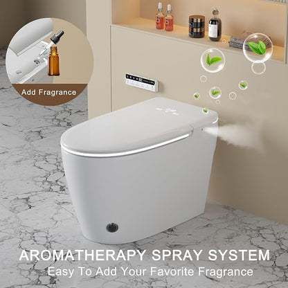 Luxury Smart Toilet with Foam Shield Auto-Open/Close Lid | Heated Seat for Bathrooms, Multiple Cleaning Modes,Aromatic Spray,Air Purification,Foot Sensor