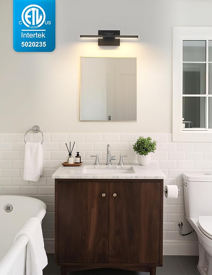 NIORSUN 15.7 Inch Modern Bathroom Light Fixture, 20W 5CCT Dimmable LED Black Bathroom Vanity Lights Over Mirror, Vanity Lights for Bathrooms Restroom Mirror- ETL Certified