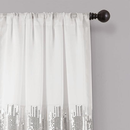 Lush Decor Night Sky Window Curtain Panel, Single 42"W x 84"L White & Blush - Sequin Backdrop Curtain - Room Darkening Curtains For Bedroom - Glam Decor