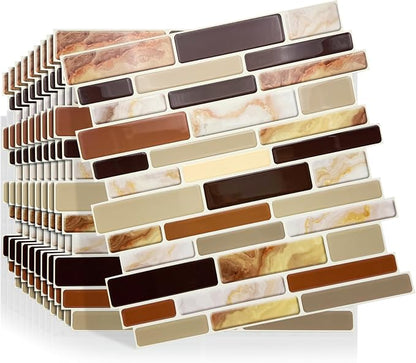 Joysticky 10-Sheet Peel and Stick Backsplash, 12" * 12" Crystal Texture Stick on Tiles Backsplash for Kitchen & Bathroom, Thicker Design Peel and Stick Wall Tiles (Coffee Gold)