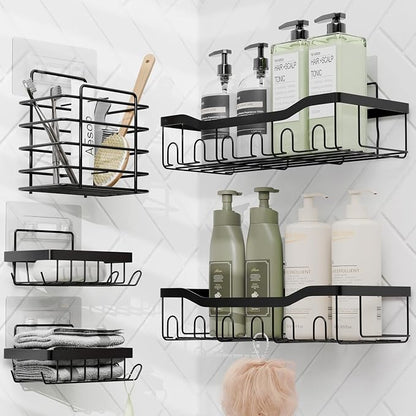 Clara Clark Bathroom Set - Sage Green Bathroom Accessories Set, 6PC Bathroom Accessory Set, Bathroom Sets with Adhesive Corner Shower Caddy Hanging, Toilet Brush, Trash Can & Soap Dispenser