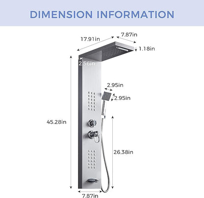 Delavin Stainless Steel Shower Panel Tower System, Wall-Mount Complete Shower Panel with Rainfall Waterfall Shower Head, Massage Body Jets, Tub Spout, Handheld Shower, Brushed Nickel