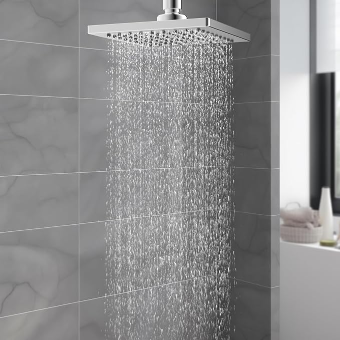 Hibbent cUPC Certified Thickness Metal 6'' Square Rain Shower Head, Chrome | High Pressure Shower Head, Bathroom Waterfall Shower Heads, High Flow Fixed Showerheads with Adjustable Brass Ball Joint