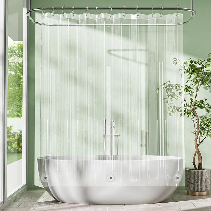 Clear Shower Curtain Liner, 72x65 Plastic Shower Liner PEVA Medium Weight Inside Shower Curtain for Bathroom with Rustproof Grommets