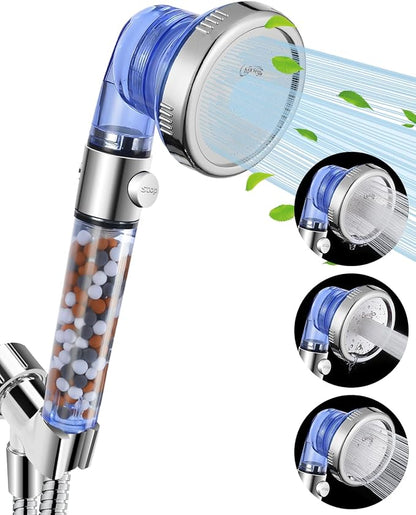 Filtered Shower Head for Hard Water with Stop, High Pressure | 4-Mode, Built-in Power Spray to Clean Corner, Tub & Pets, Water Softener Handheld Shower to Remove Chlorine & Fluoride