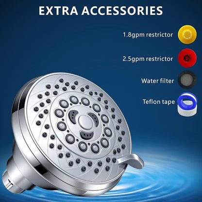 High Pressure Shower Head - 5 Spray Modes Powerful Pressure Boosting Showerhead For Bathroom - Perfect Universal Replacement for Rain Shower Heads(Chrome)
