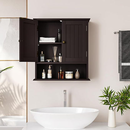 Smuxee Brown Bathroom Cabinet Wall Mounted, Small Medicine Cabinet with 2 Door Adjustable Shelves, Wall Cabinet Over Toilet for Laundry Room Kitchen