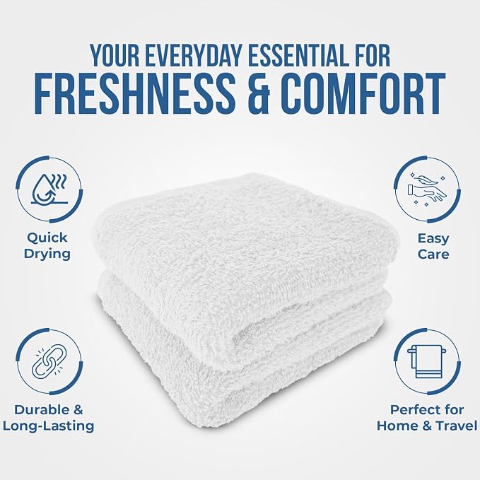 DAN RIVER 24 Pack Cotton Wash Cloths Set for Showering [12x12] White | Lighter Weight, Quick to Dry, Super Soft & Absorbent Face Towels, Hotel Quality, Perfect for Bathroom, Gym, Spa