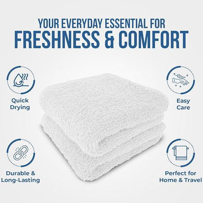DAN RIVER 24 Pack Cotton Wash Cloths Set for Showering [12x12] White | Lighter Weight, Quick to Dry, Super Soft & Absorbent Face Towels, Hotel Quality, Perfect for Bathroom, Gym, Spa