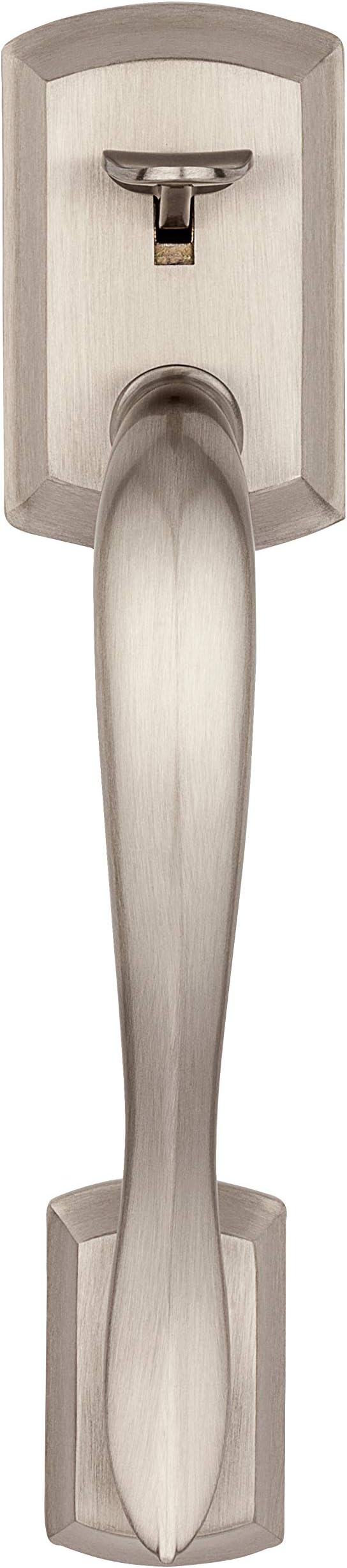 Kwikset Avalon Front Door Handle No Lock, Entry Handleset Exterior with Interior Reversible Handed Lever, Non-Locking, Satin Nickel, Deadbolt Not Included, with Microban Protection