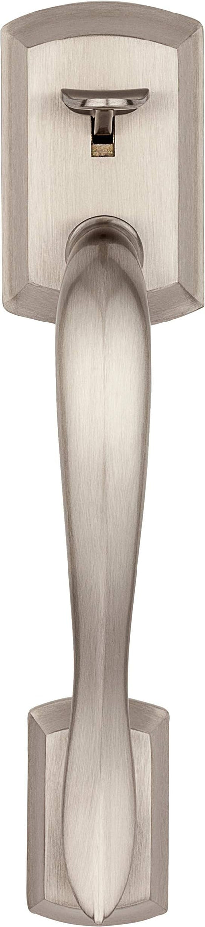 Kwikset Avalon Front Door Handle No Lock, Entry Handleset Exterior with Interior Reversible Handed Lever, Non-Locking, Satin Nickel, Deadbolt Not Included, with Microban Protection
