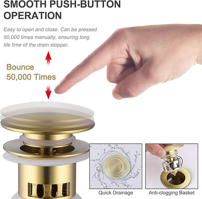 Brushed Gold Bathroom Faucet,Modern Single Hole Bathroom Sink Faucet,High Arc Brass Basin Mixer with 1 Hole or 3 Hole Mount 6-Inch 10-Inch Deckplate,Pop Up Overflow Drain Assembly Included
