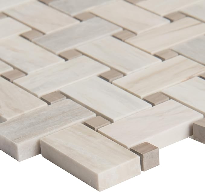 MSI Angora 12 in. x 12 in. Polished Marble Basketweave Tile Mesh-Mounted Mosaic for Kitchen Backsplash, Bathroom, Accent Walls & Shower