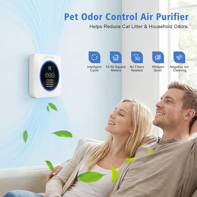 Cat Litter Deodorizer for Litter Box, Ionizer Air Purifier for Pet Odor Eliminator, Helps Reduce Cat Litter Smell & Pet Odors, Quiet Odor Control for Bathroom, Kitchen, Bedroom & Small Spaces(1)