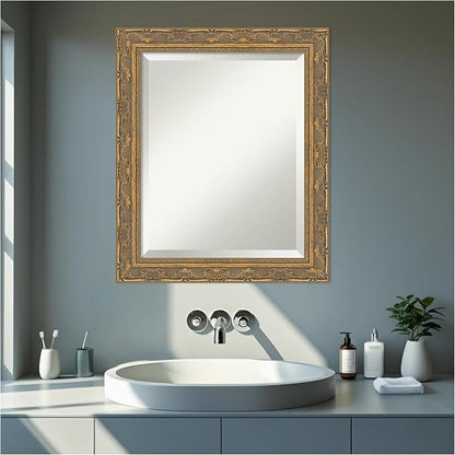 Amanti Art Gold Bathroom Mirror for Over Sink, 24x20 Filigree Gold Rectangle Vanity Mirror, Small Traditional Frame, Hangs Horizonally and Vertically, Bathroom Wall Decor, Beveled Edge