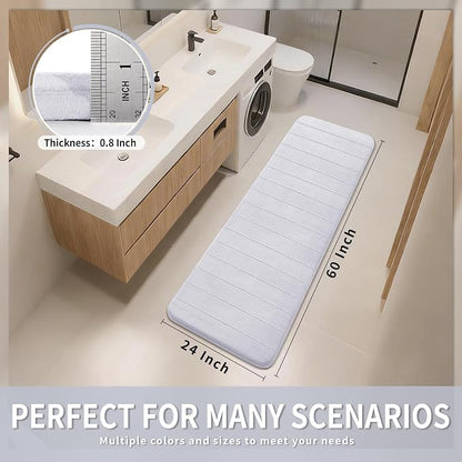 Yimobra Bathroom Runner 60"x24", Non Slip Memory Foam Bath Mat, Super Soft Water Absorbent Hallway Carpet, Machine Washable Rug for Vanity Tub Shower, White