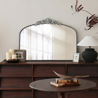 Micasso Vintage Silver Arched Mirror: 36"x29" Baroque Antique Wall Mirror | Traditional Ornate French Decorative Wall Mirror for Bedroom/Bathroom/Entryway/Hallway/Dresser/Vanity/Mantel/Nightstand