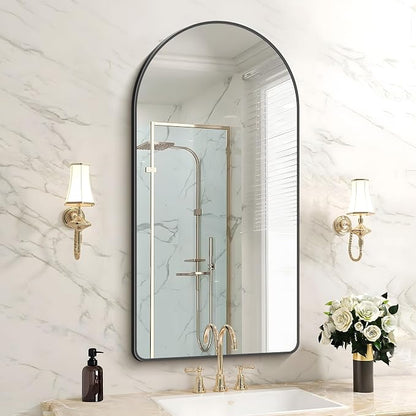 FORBATH Large Arched Wall Mirror 40x20 Inch, Black Arch Bathroom Mirror with Aluminum Frame, Arched Mirror for Dresser, Fireplace,Entryway,Home Decor,Hanging or Leaning Against Wall