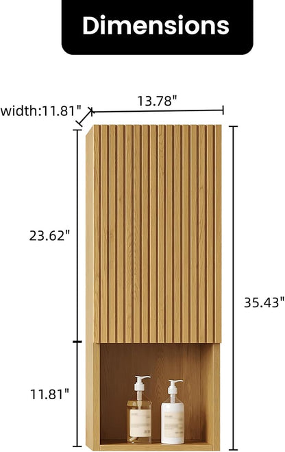14" Floating Bathroom Storage Cabinet, Modern Wall Cabinets with Soft-Closing Door & Open Shelf, Bathroom Side Cabinet for Small Spaces, Apartment, Oak