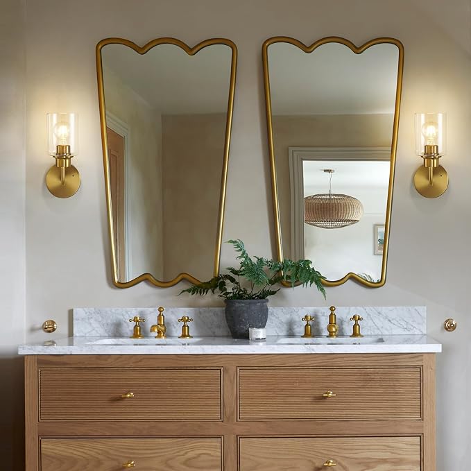 Epinl Battery Operated Wall Sconce Set of Two - Dimmable Wireless Sconces Set of 2 with Remote Control, Cordless Rechargeable Gold Wall Lights 3000K Modern Wall Lamp for Bathroom Bedroom Living Room