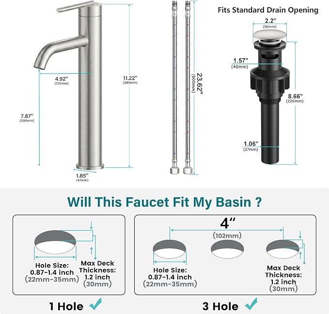 Tall Vessel Sink Faucet Nickel Modern Single Handle Bathroom Faucet One Hole Rv Vanity Lavatory Bathroom Sink Faucet