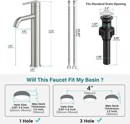 Tall Vessel Sink Faucet Nickel Modern Single Handle Bathroom Faucet One Hole Rv Vanity Lavatory Bathroom Sink Faucet