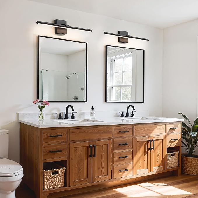Black Bathroom Vanity Light 24 Inch Modern Bathroom Light Fixtures Over Mirror 18W Dimmable 5CCT LED Vanity Light Bar for Bathroom Mirror Cabinets Bedroom