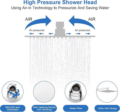 RUMOSE Rainfall Shower System with 4 Full Body Jet 4 Mode Shower Faucet Set | 12 Inch Rain Shower Head, 2 in 1 Handheld Spray, Polished Chrome Brass Shower Jet Shower Fixtures, Wall Mounted