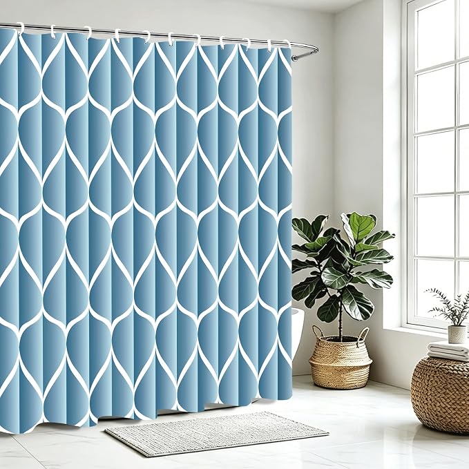 Gelbchu Geometric Shower Curtain for Bathroom, Moonlight Blue, 72x72 | with Hooks, Premium Polyester, Quick Dry, Water Repellent, Machine Washable, Rustproof Grommets, Modern Minimalist