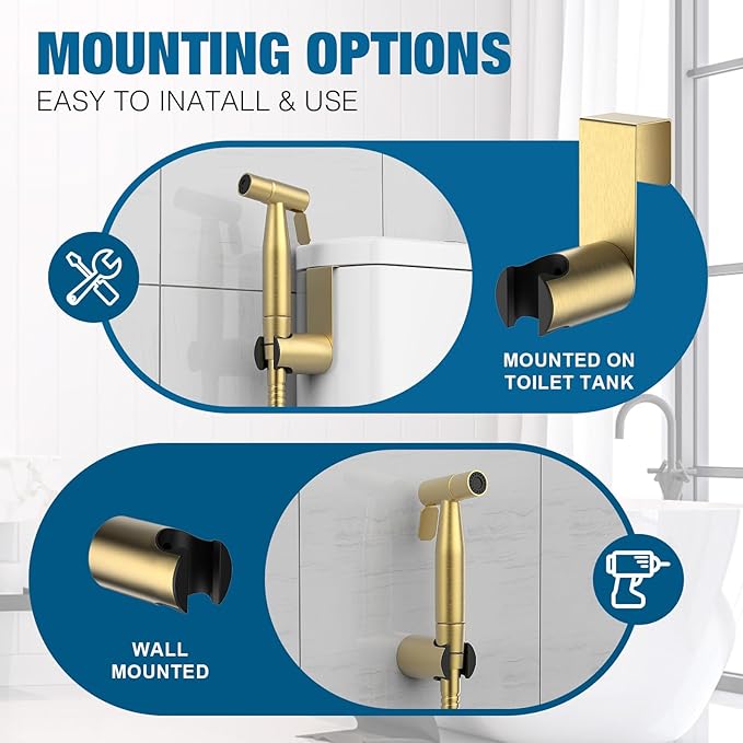 FREDI Bidet Sprayer for Toilet - Handheld Sprayer Kit, Adjustable Pressure, Stainless Steel, Easy to Install (Brushed Gold)