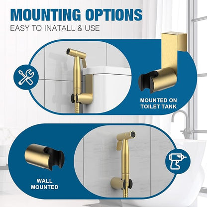 FREDI Bidet Sprayer for Toilet - Handheld Sprayer Kit, Adjustable Pressure, Stainless Steel, Easy to Install (Brushed Gold)