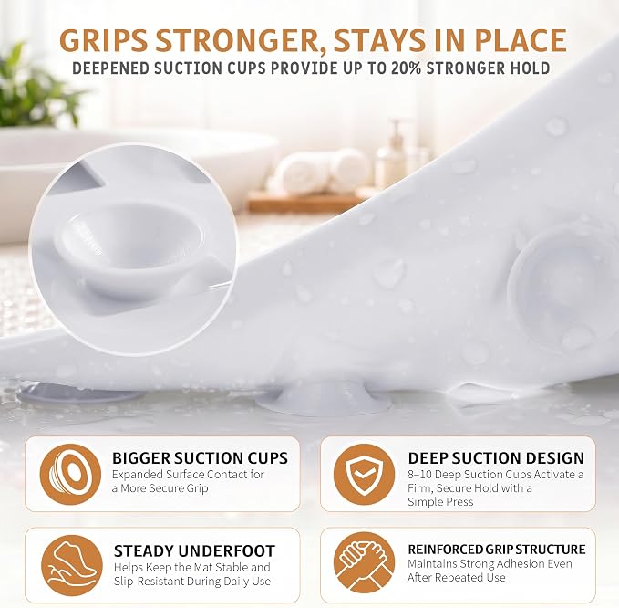 Yimobra Shower Mat, Bathtub Mat Non Slip, Big Drain Holes, 28x16, White | Strong Suction Cups, Anti Slip Bath Tub Mat for Inside Shower, Machine Washable Fast Drying, Bathroom Essentials